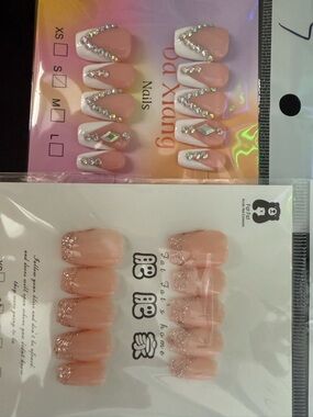 Rhinestone Pink & White Press-On Nail Set